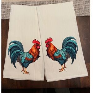 Rooster Themed Kitchen Towel Dish Towel Cotton Flour Sack Size 28x28 New